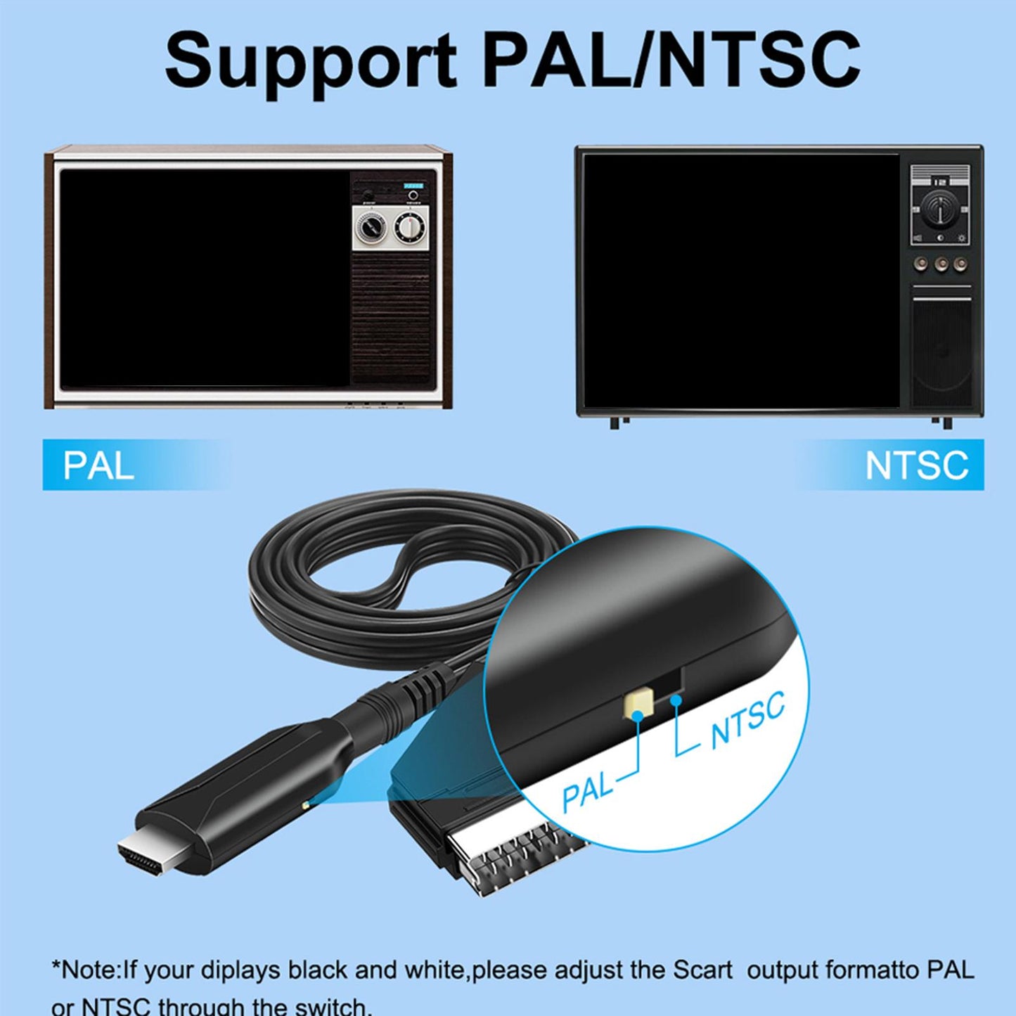 HDMI to SCART Cable Converter with USB Cable for Computer Projector Monitor