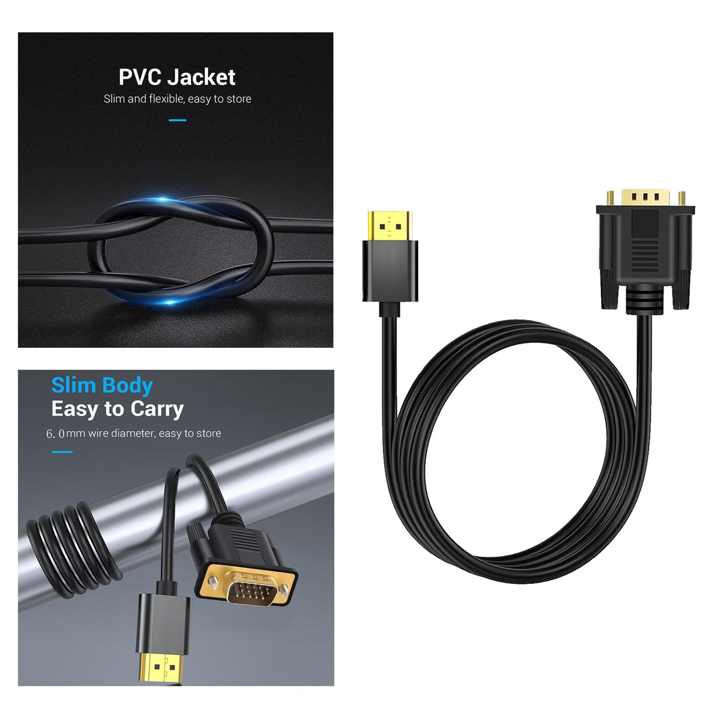HDMI to VGA Cable Male to Male uni directional for Laptop PC Monitor 1.8m