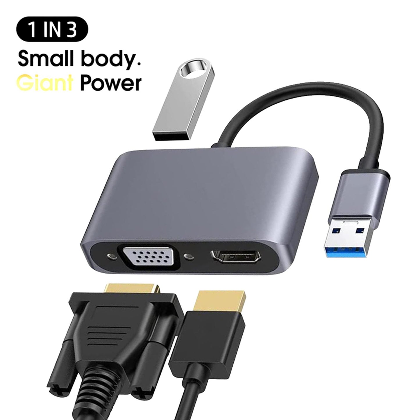 USB 3.0 to HDMI VGA Adapter HD 1080P Dual Output for Desktop Monitor PC Gray