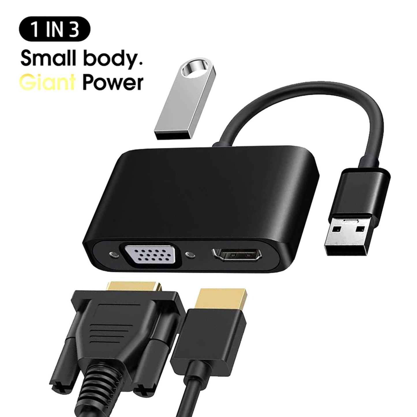 USB 3.0 to HDMI VGA Adapter HD 1080P Dual Output for Desktop Monitor PC Black