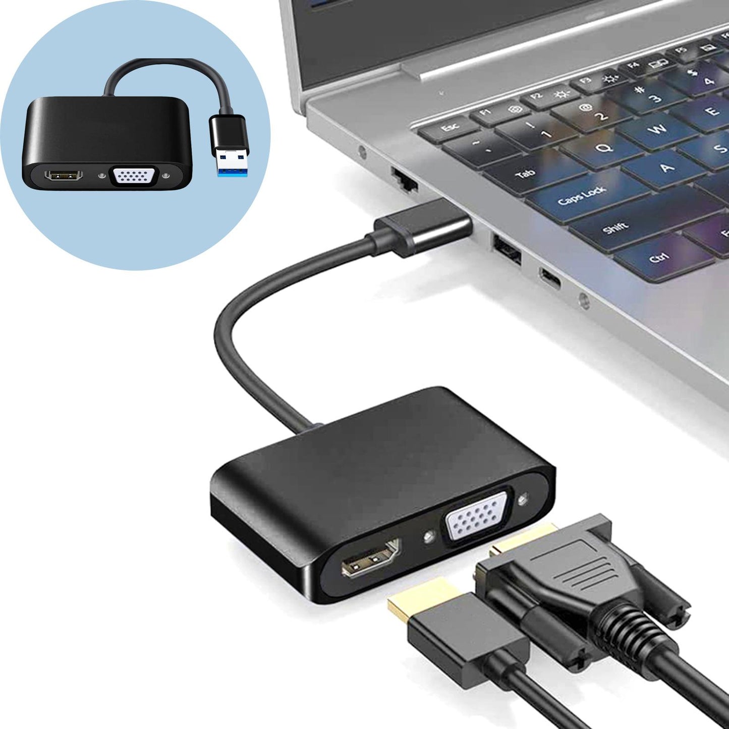 USB 3.0 to HDMI VGA Adapter HD 1080P Dual Output for Desktop Monitor PC Black