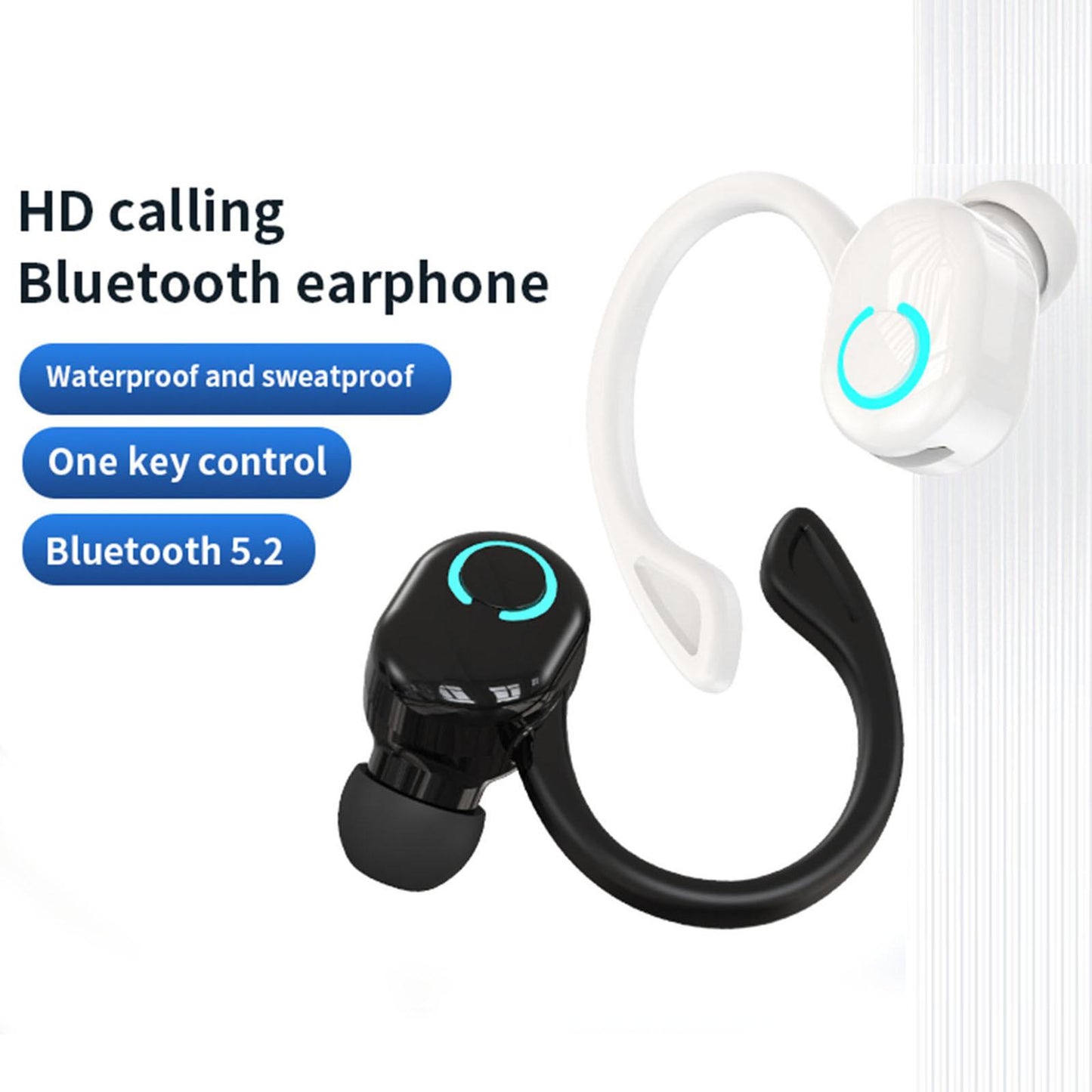 V 5.2 Bluetooth Headphones Built in Microphone Stereo Lightweight for Office Black