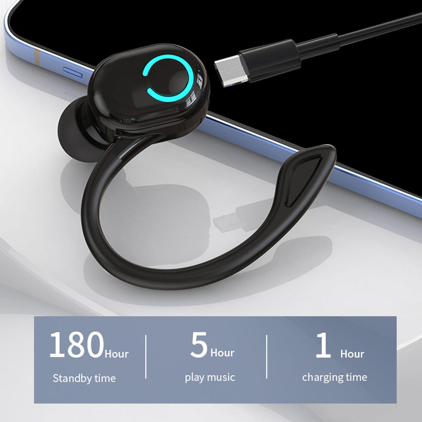 V 5.2 Bluetooth Headphones Built in Microphone Stereo Lightweight for Office Black