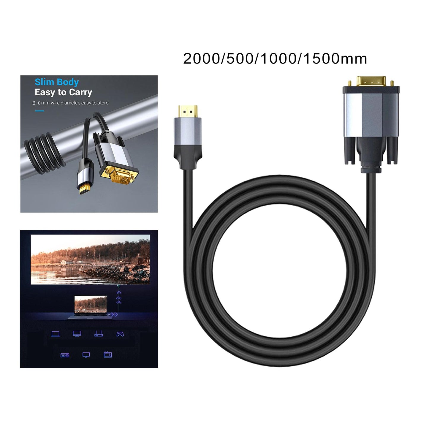 HDMI to VGA Cable Plug and Play for Desktops TV Boxes for Set Top Boxes 2000mm