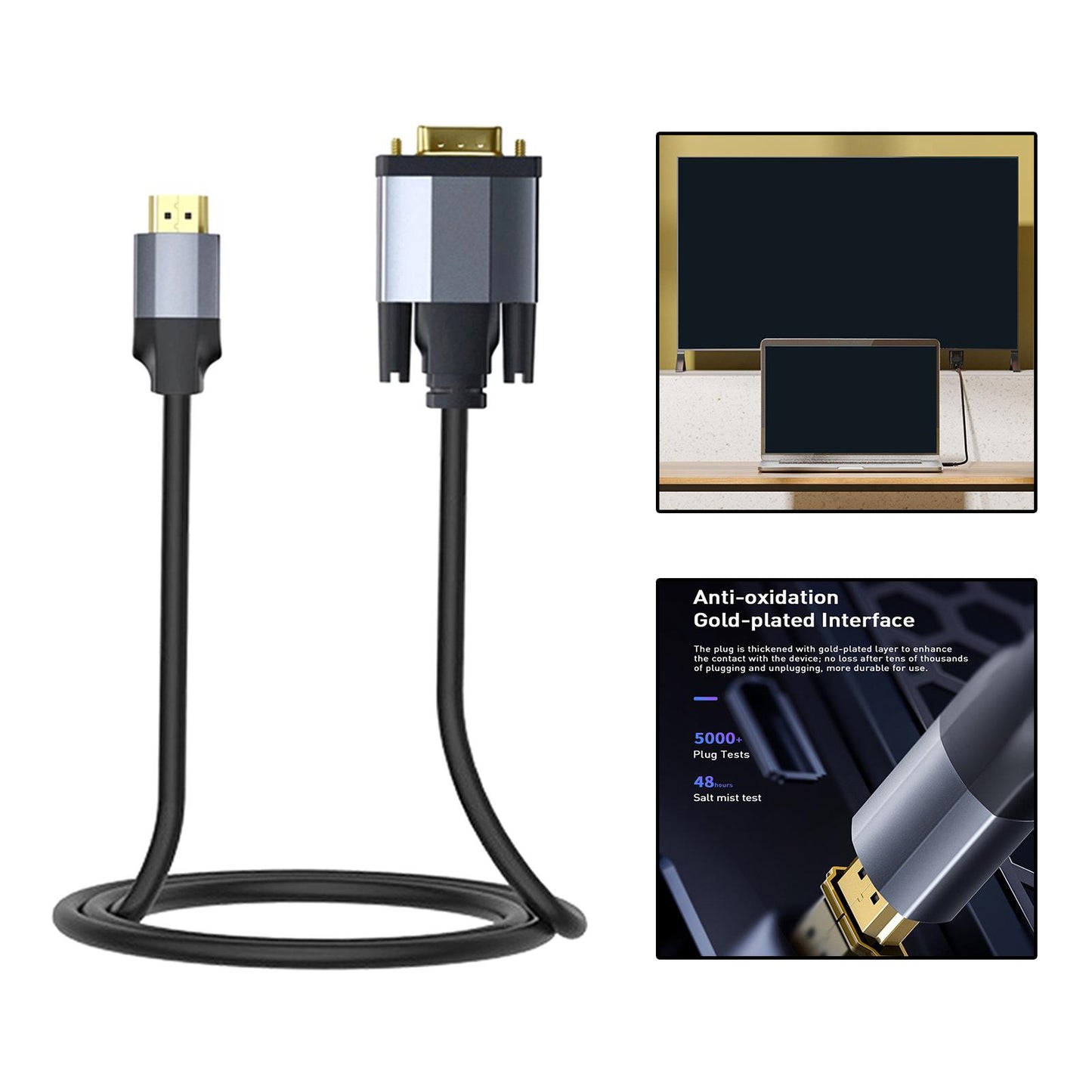 HDMI to VGA Cable Plug and Play for Desktops TV Boxes for Set Top Boxes 1500mm