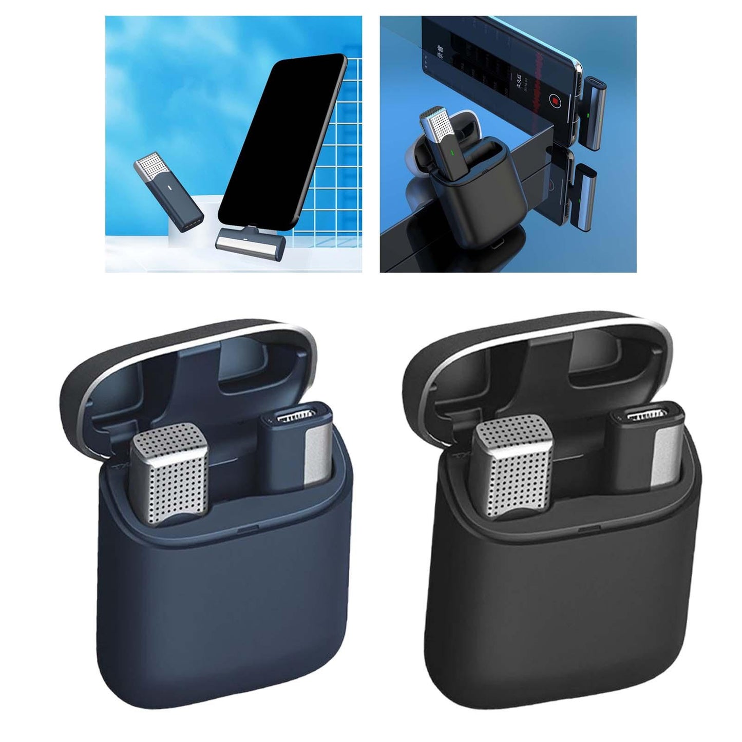 Mini Lavalier Microphone Type C with Charging Case Clip On for Live Steam Blue