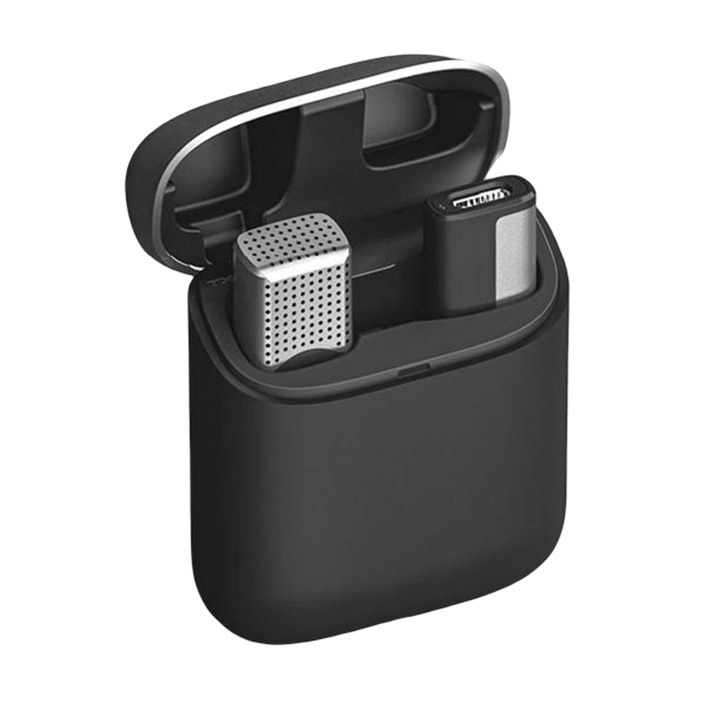 Mini Lavalier Microphone Type C with Charging Case Clip On for Live Steam Black