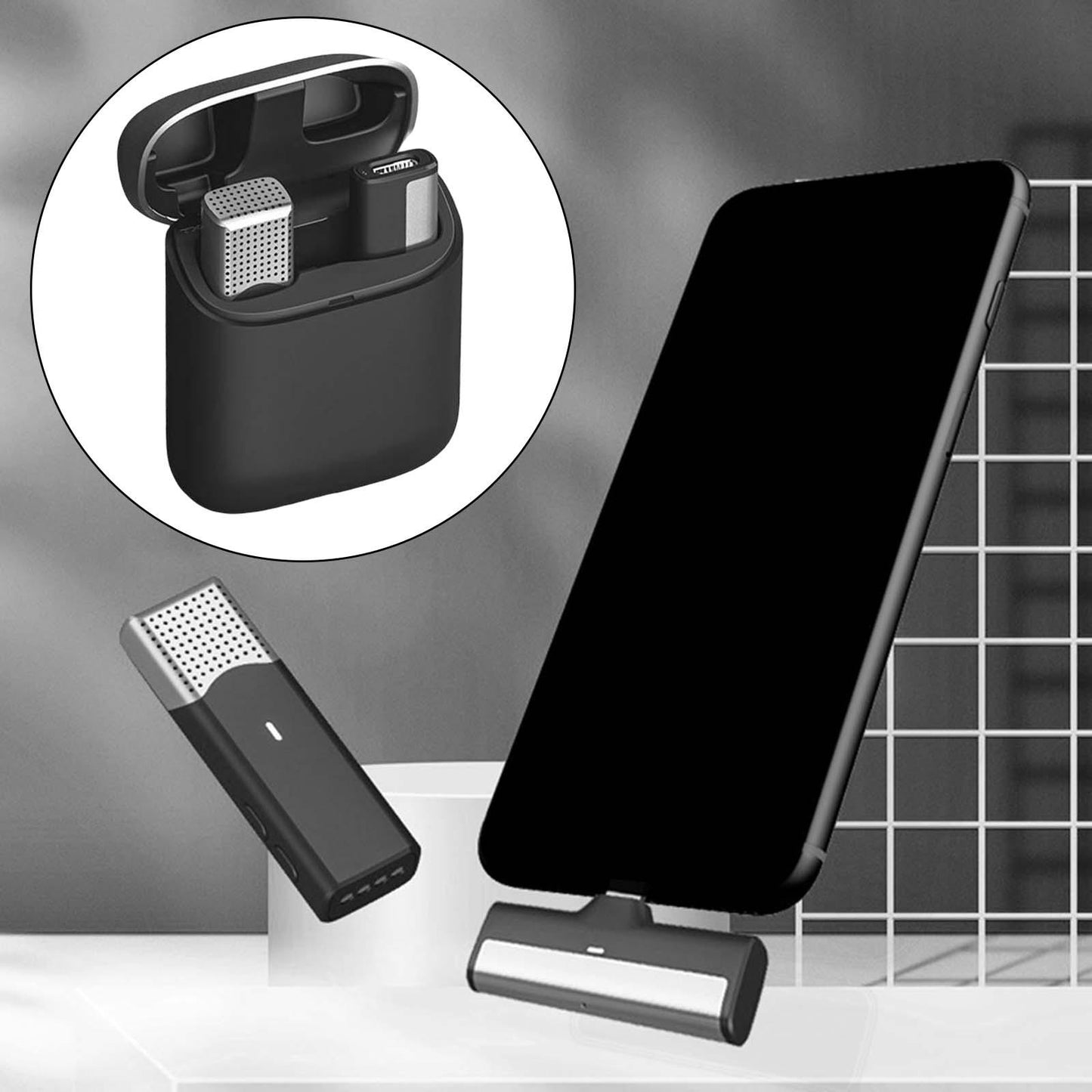 Mini Lavalier Microphone Type C with Charging Case Clip On for Live Steam Black