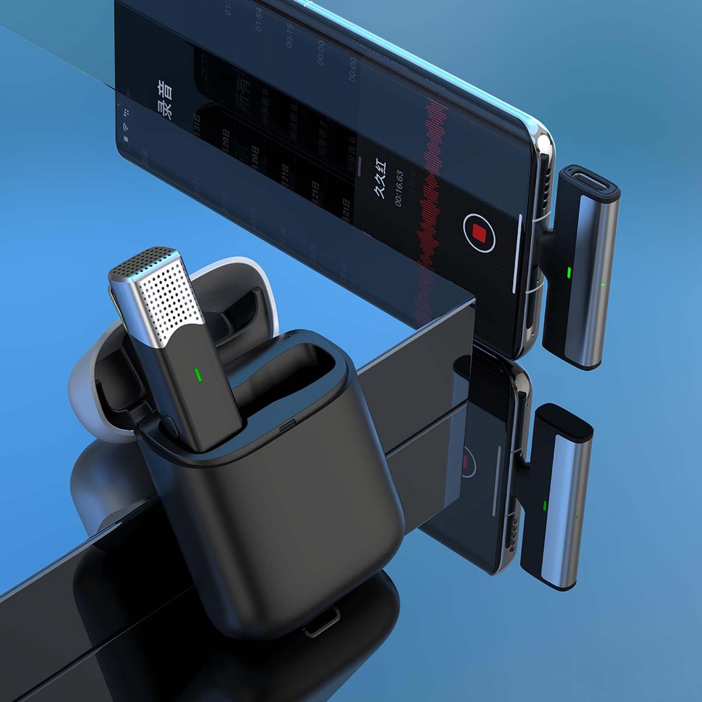 Mini Lavalier Microphone Type C with Charging Case Clip On for Live Steam Black