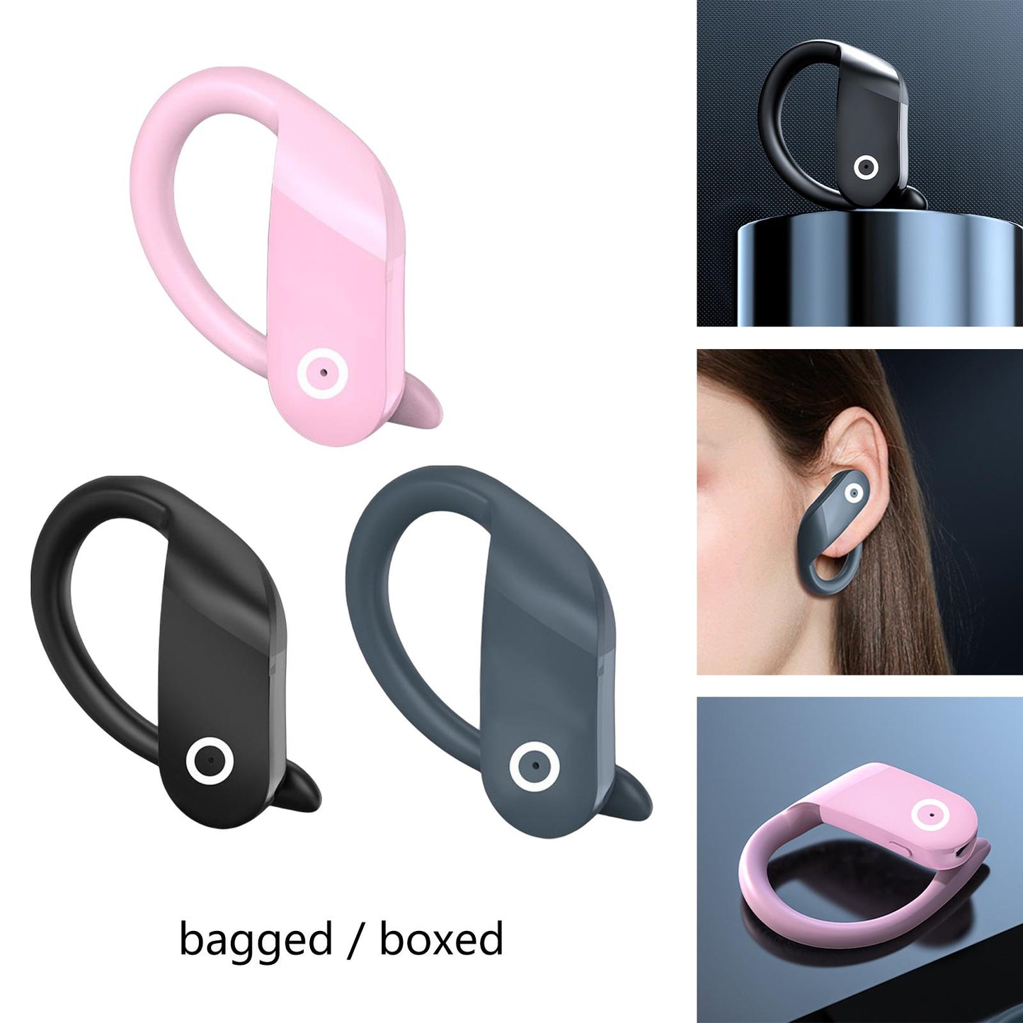 Headset Earpiece Business Earphone Ear Hook Waterproof Headphone for Yoga Black Bagged