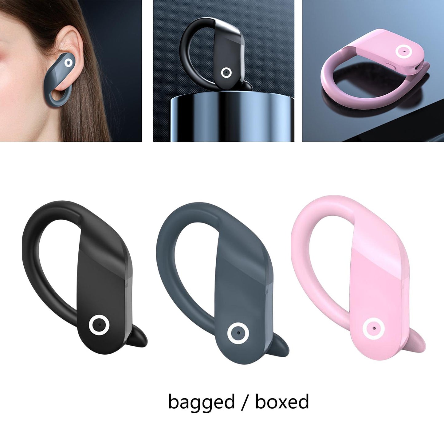 Headset Earpiece Business Earphone Ear Hook Waterproof Headphone for Yoga Black Bagged