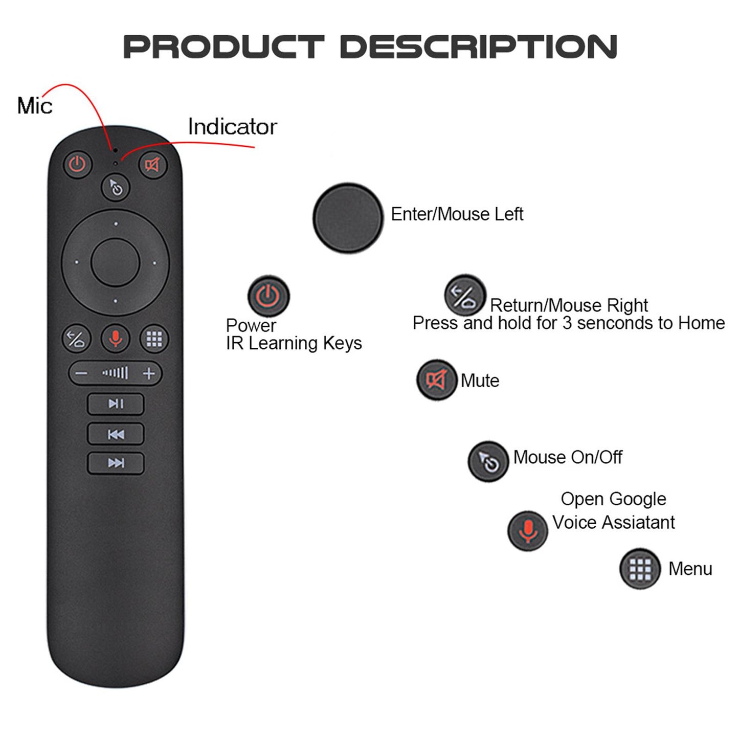 Remote Controller G50S 2.4G Voice Assistant USB for Android PC