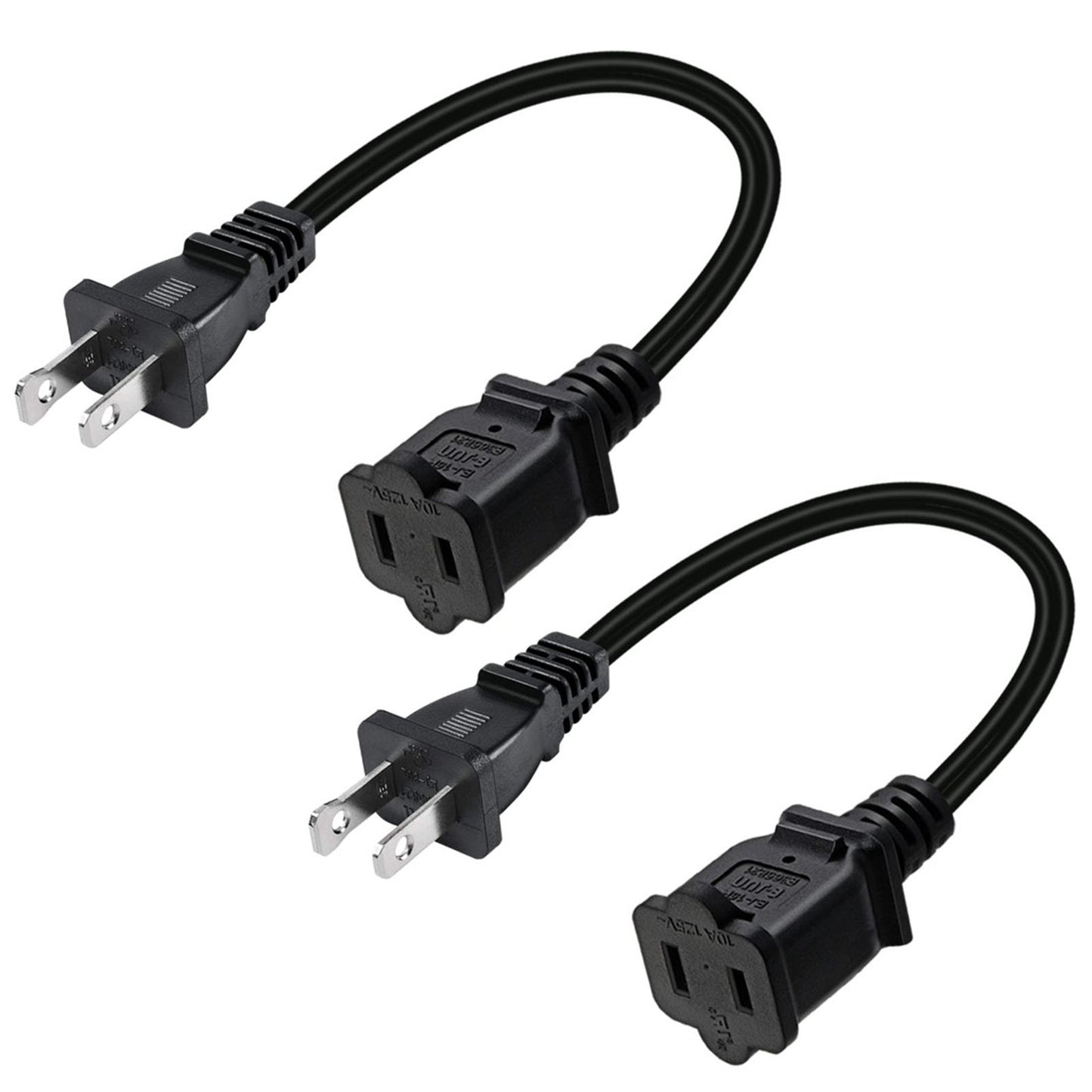 Polarized US 2 Prong Male/Female Power Cable Short 2 Outlet 32cm