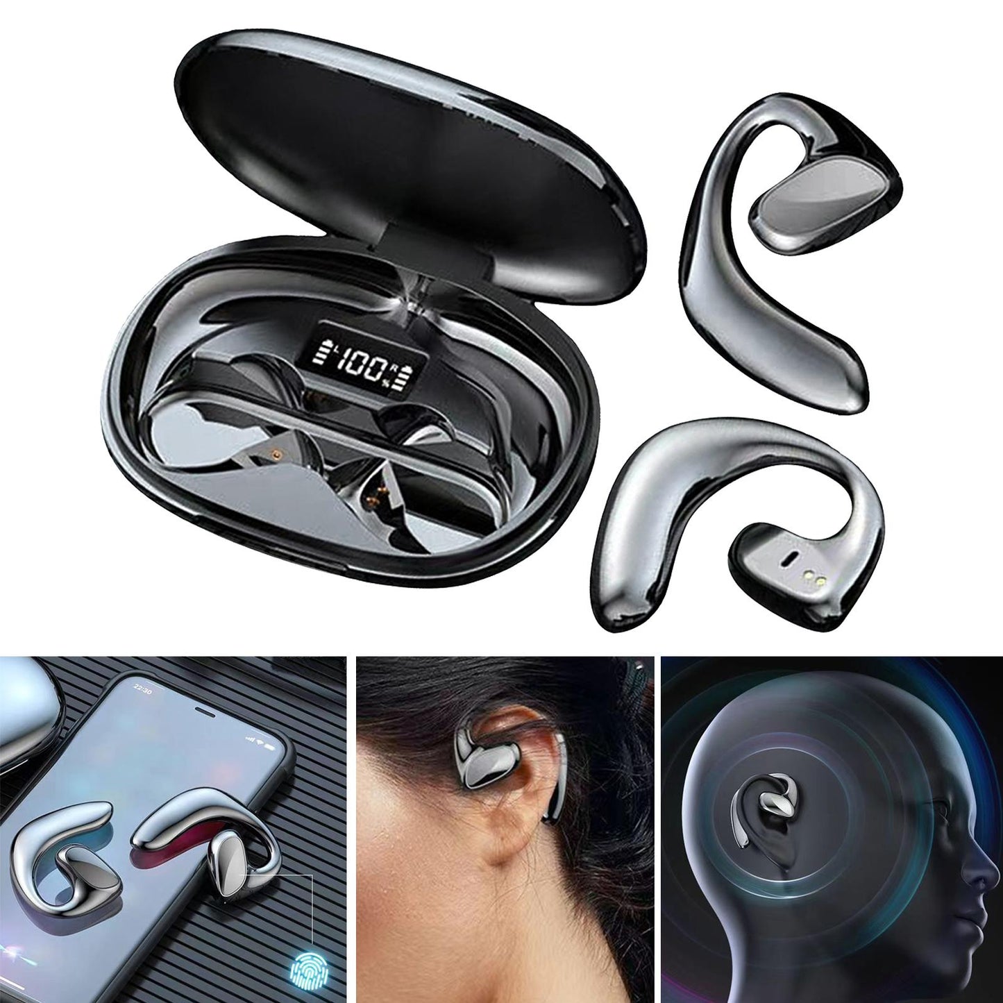 Air Conduction Headphones Lightweight for Running Hiking Workout Black