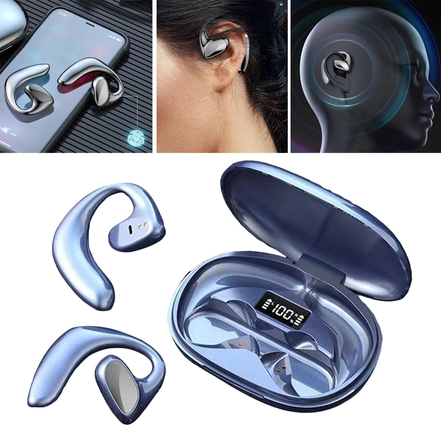 Air Conduction Headphones Lightweight for Running Hiking Workout Blue