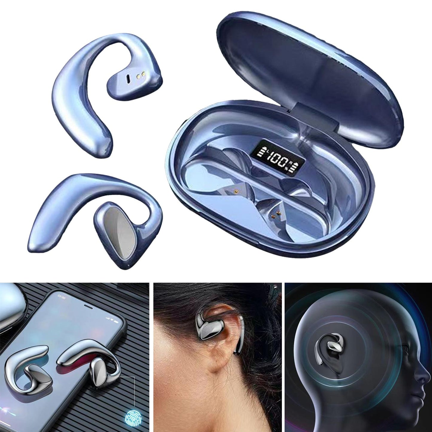 Air Conduction Headphones Lightweight for Running Hiking Workout Blue