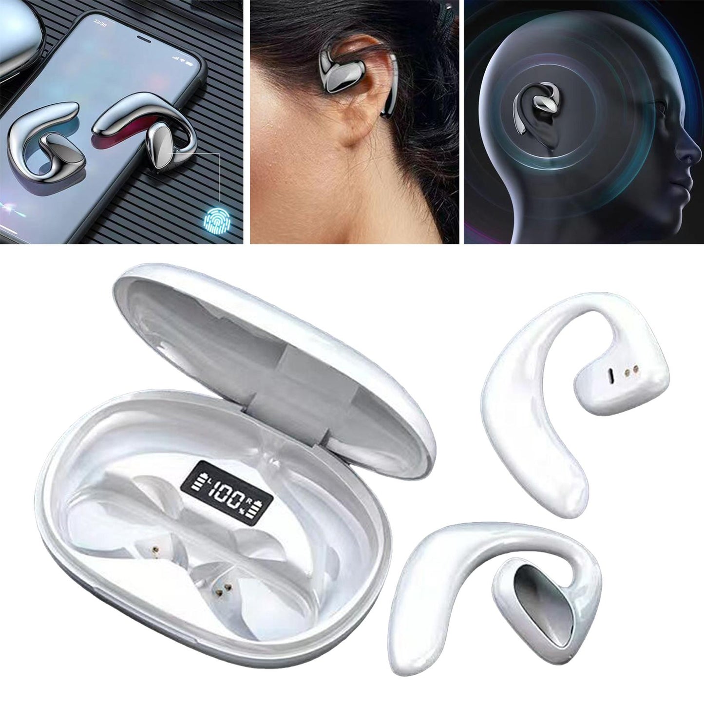 Air Conduction Headphones Lightweight for Running Hiking Workout White