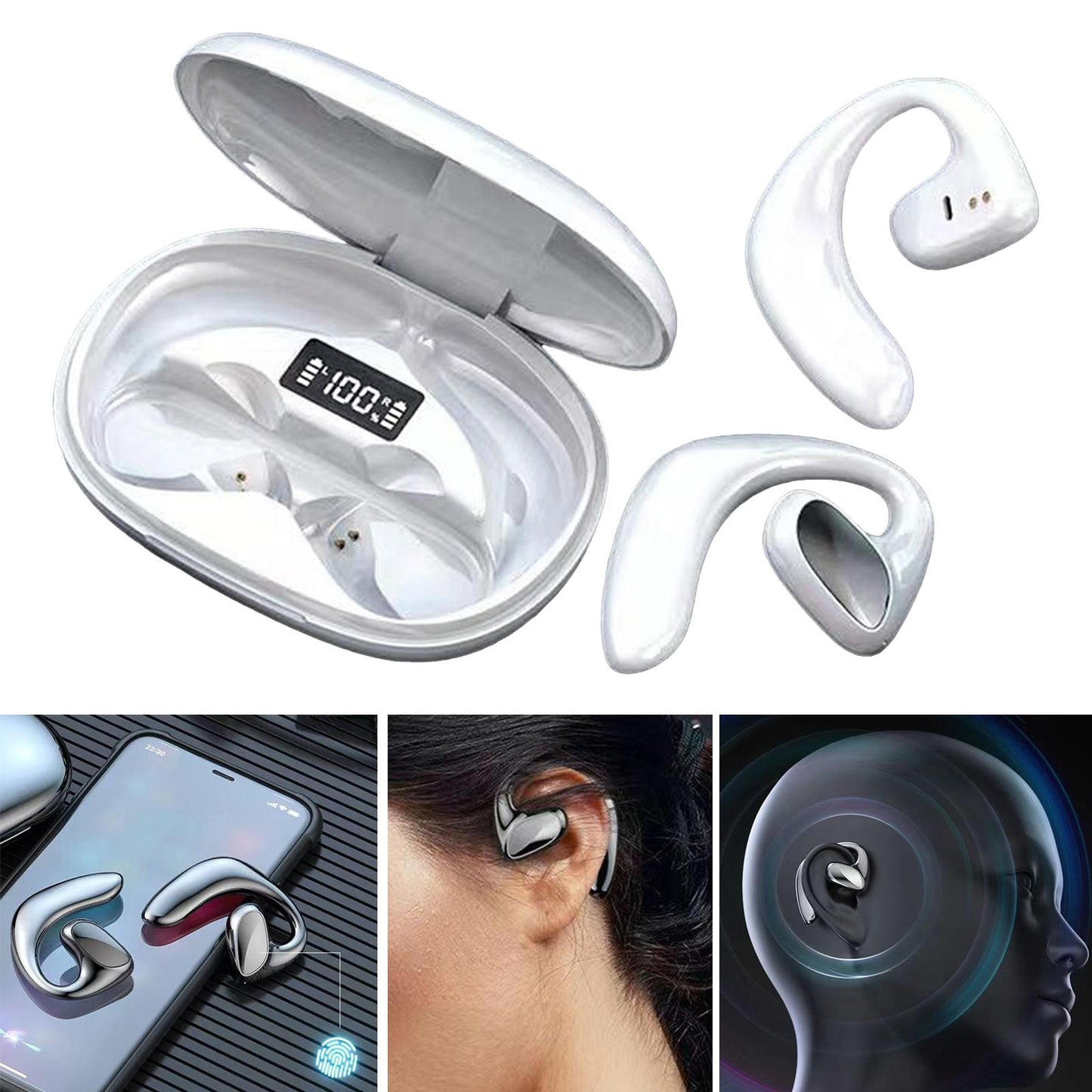 Air Conduction Headphones Lightweight for Running Hiking Workout White