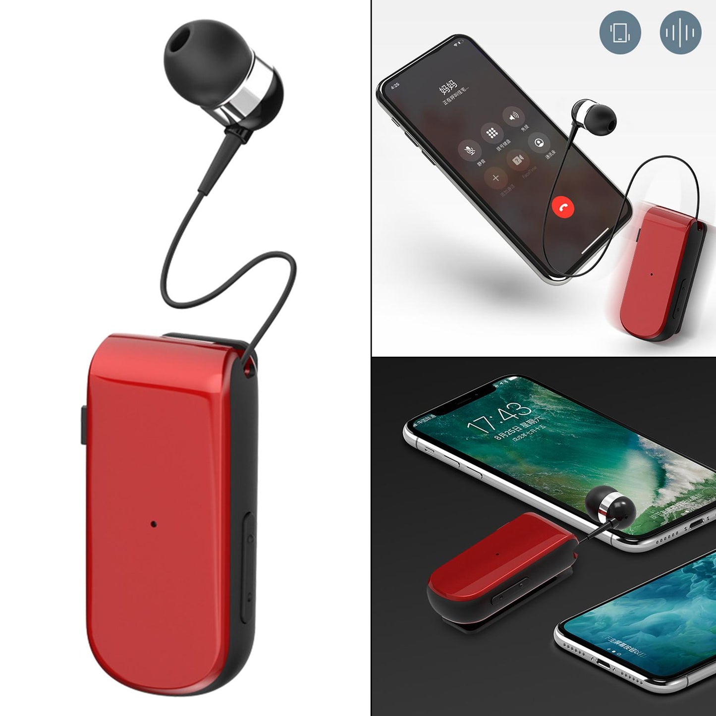 collar Earphone in Ear Lightweight Vibration for Running Sport Gifts Red