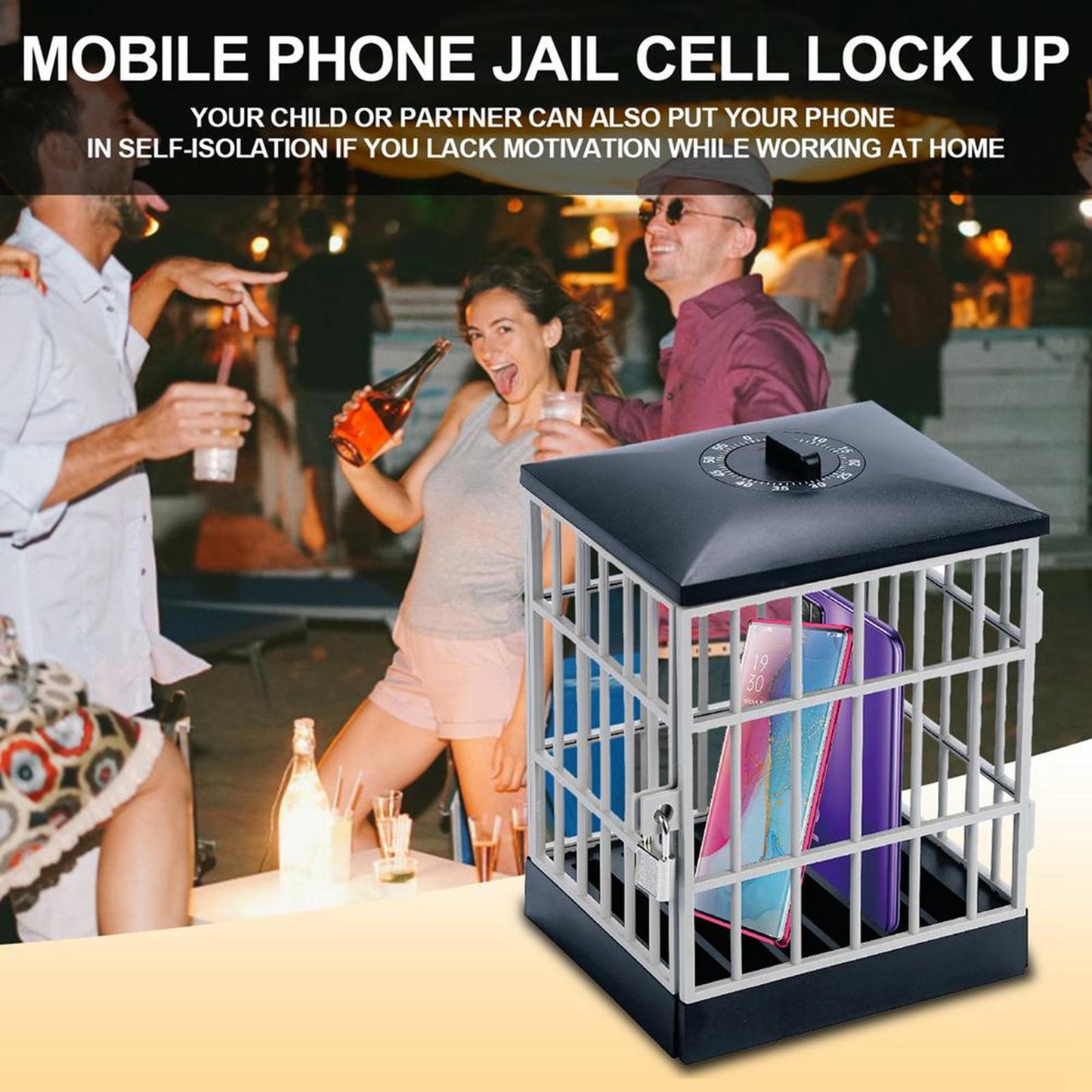 Smartphone Lock Box with Phone Jail Prison for Office Party Black Gray