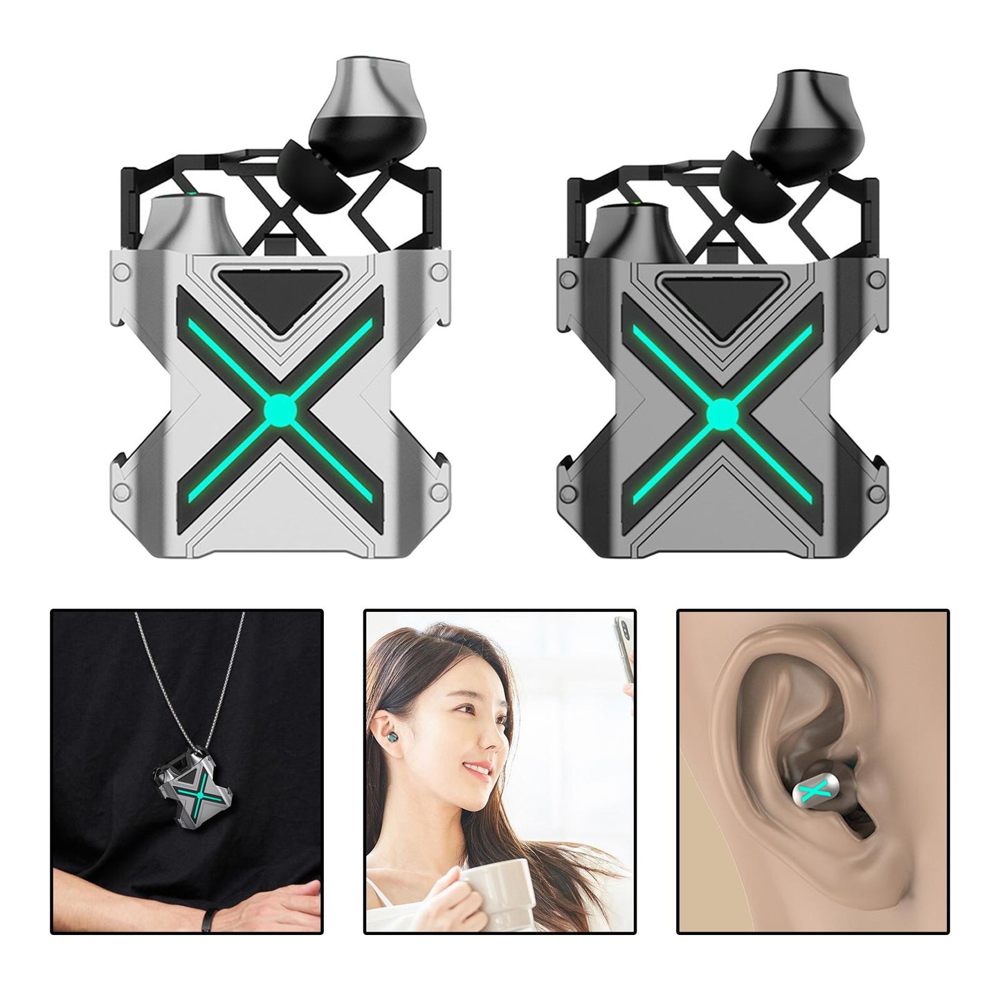 Portable Wireless BT Gaming Earphones Auto Pairing for Business Home Silver