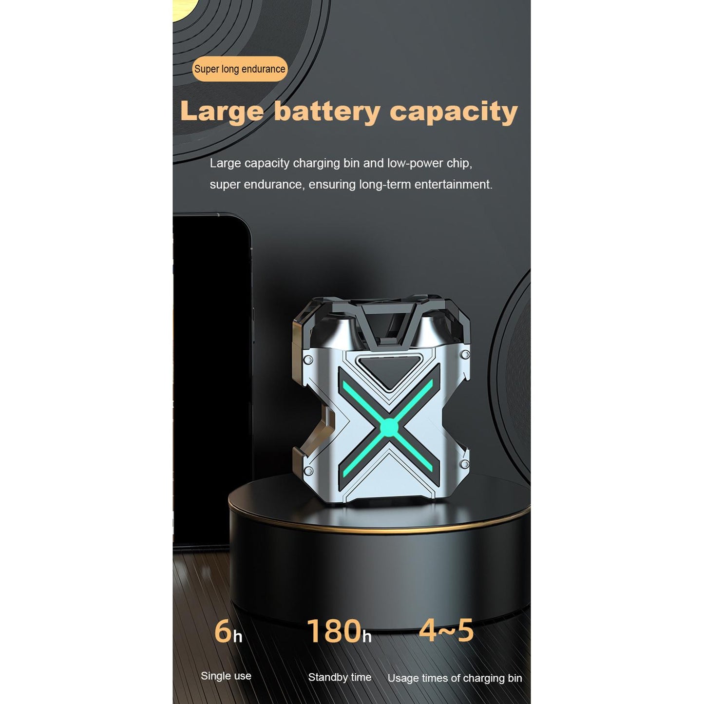 Portable Wireless BT Gaming Earphones Auto Pairing for Business Home Black