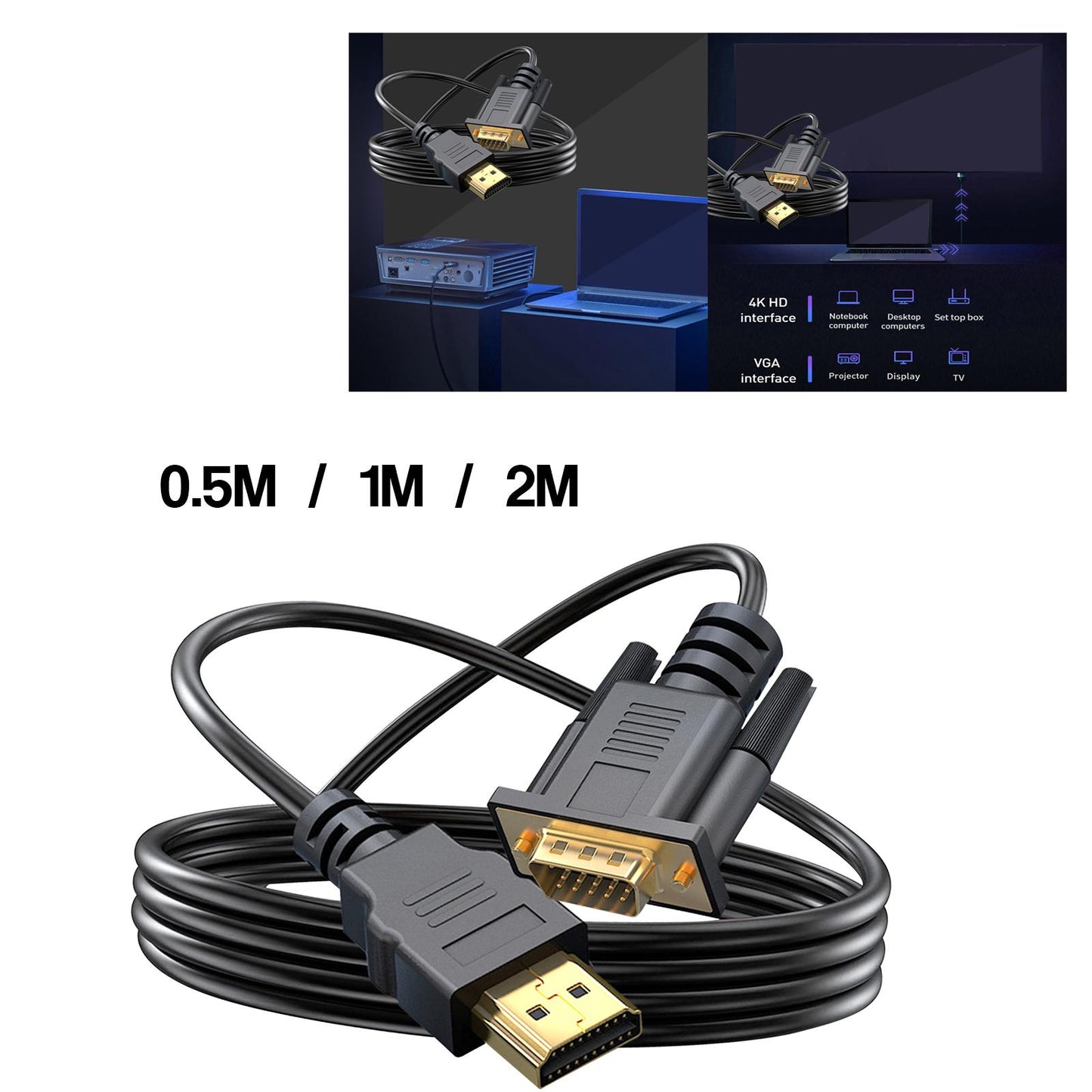 1080P HDMI to VGA Cable uni directional Video Cord for Notebook Desktop 0.5m