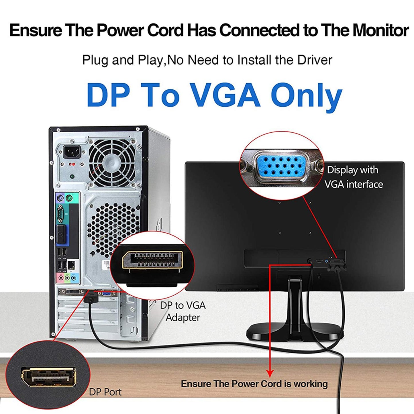 DP to VGA Adapter DP to VGA Cable for Laptop Monitor Projector