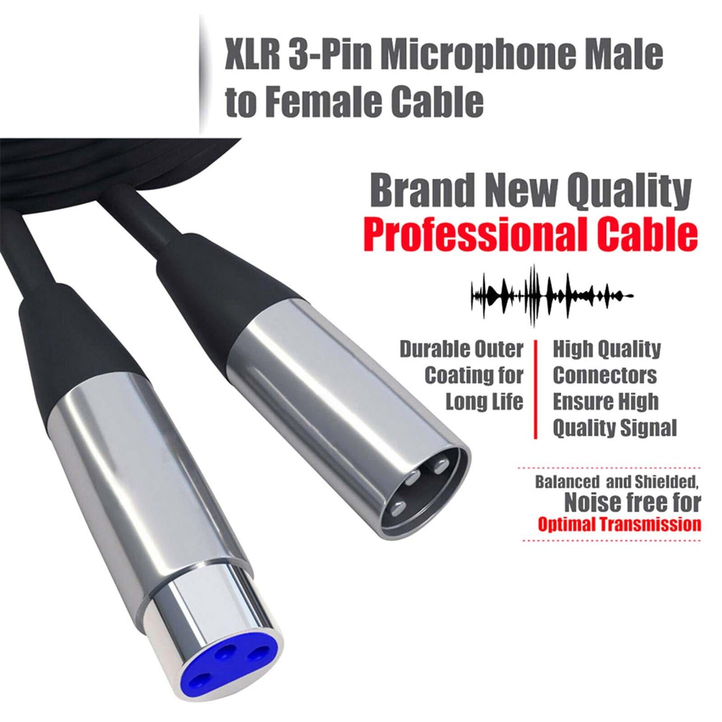 XLR Microphone Cable Black Microphone Extension Cable for Microphone Cord 3m