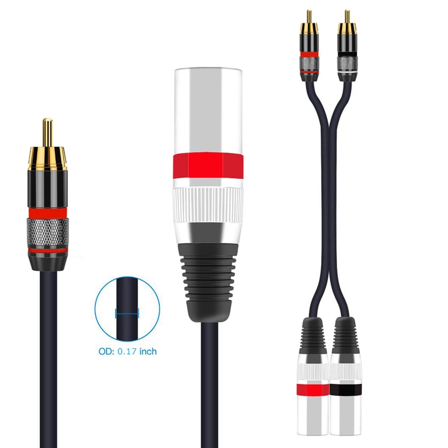 Dual RCA Male to Dual XLR Male Cable Splitter for Studio Monitor Amplifier 1.5m