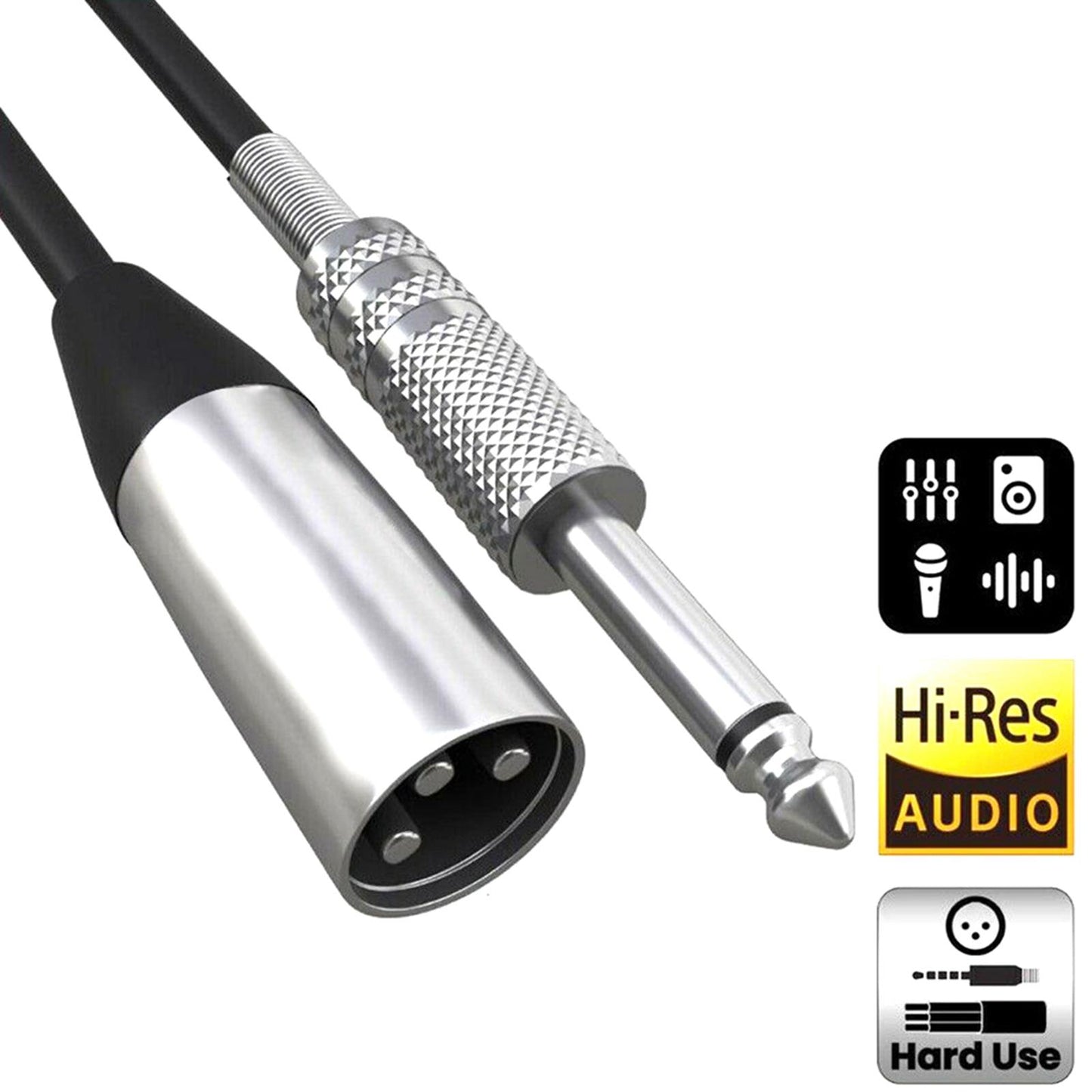 Mono Male (1/4 inch) 6.35mm to XLR Male Plug Cable Shielded Audio 3m