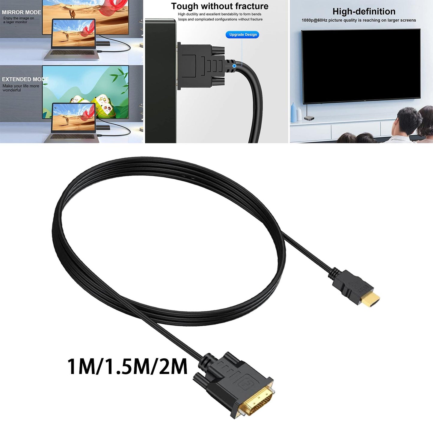 DVI to HDMI Adapter Cable HDMI Male to Dvi-D Male for Desktops TV Monitors 1m