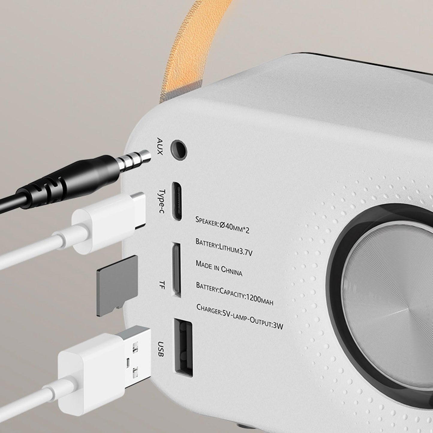 Cute Retro Style Speaker with PU Leather Handle V5.0 for Party Kitchen White