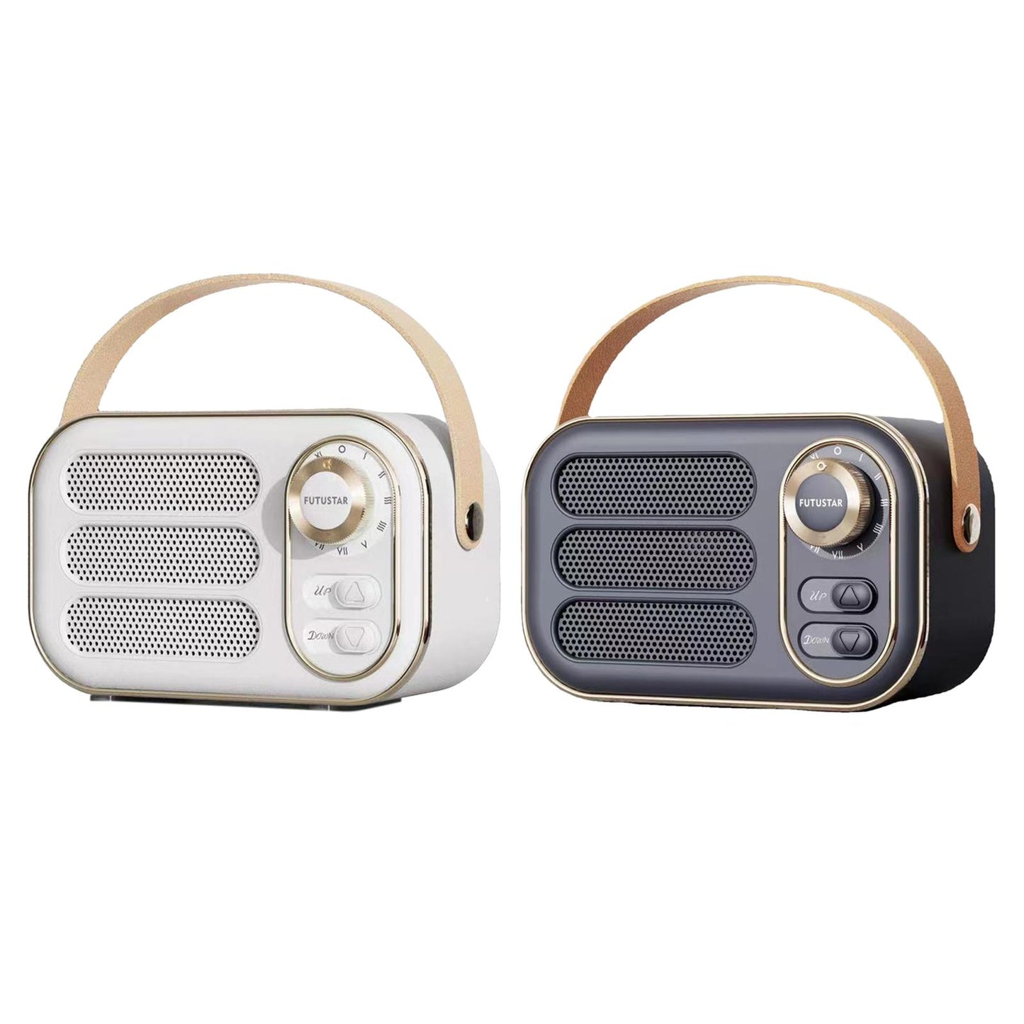 Cute Retro Style Speaker with PU Leather Handle V5.0 for Party Kitchen White