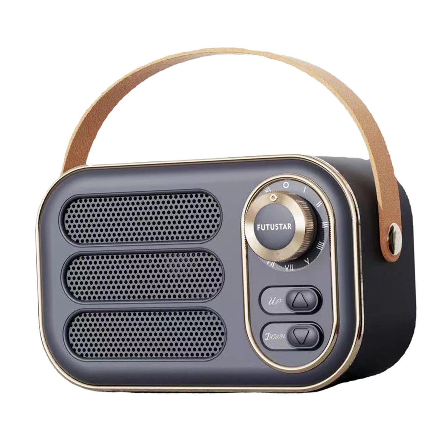 Cute Retro Style Speaker with PU Leather Handle V5.0 for Party Kitchen Black