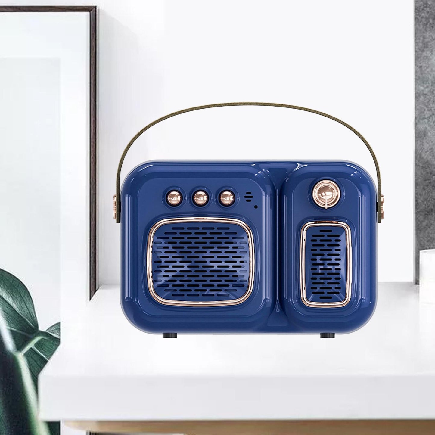 Retro Portable Wireless Speaker Battery Powered Practical FM Radio Blue