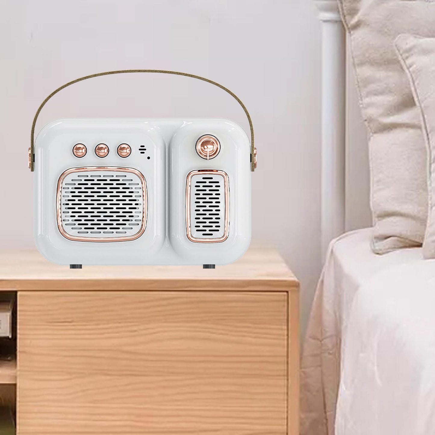 Retro Portable Wireless Speaker Battery Powered Practical FM Radio White