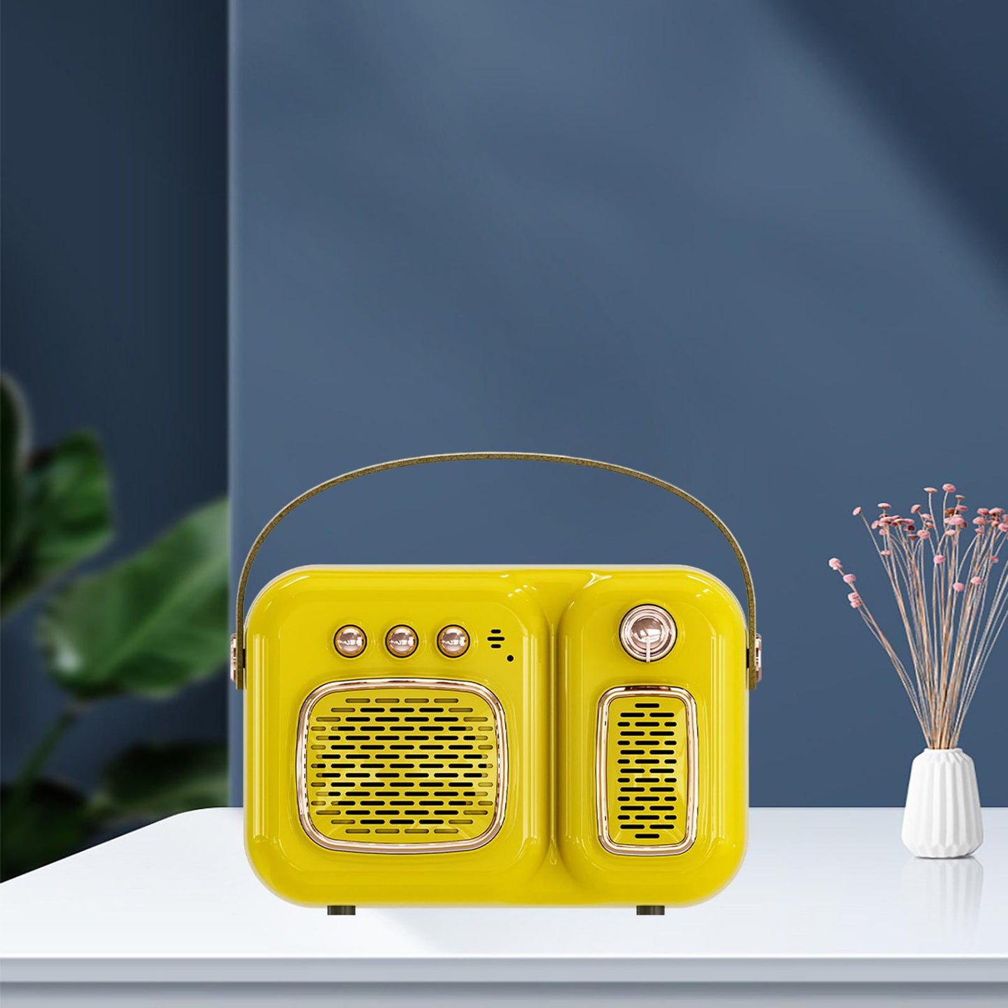 Retro Portable Wireless Speaker Battery Powered Practical FM Radio Yellow