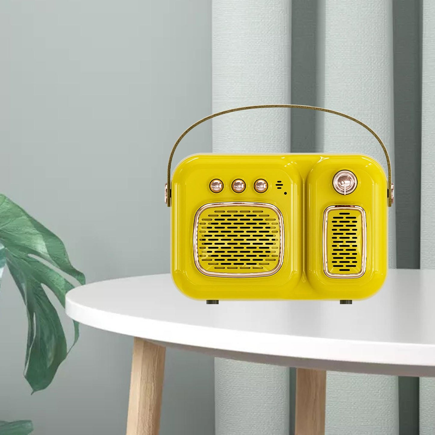 Retro Portable Wireless Speaker Battery Powered Practical FM Radio Yellow