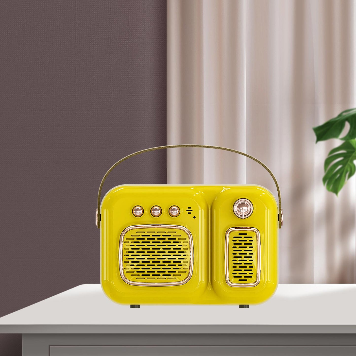 Retro Portable Wireless Speaker Battery Powered Practical FM Radio Yellow