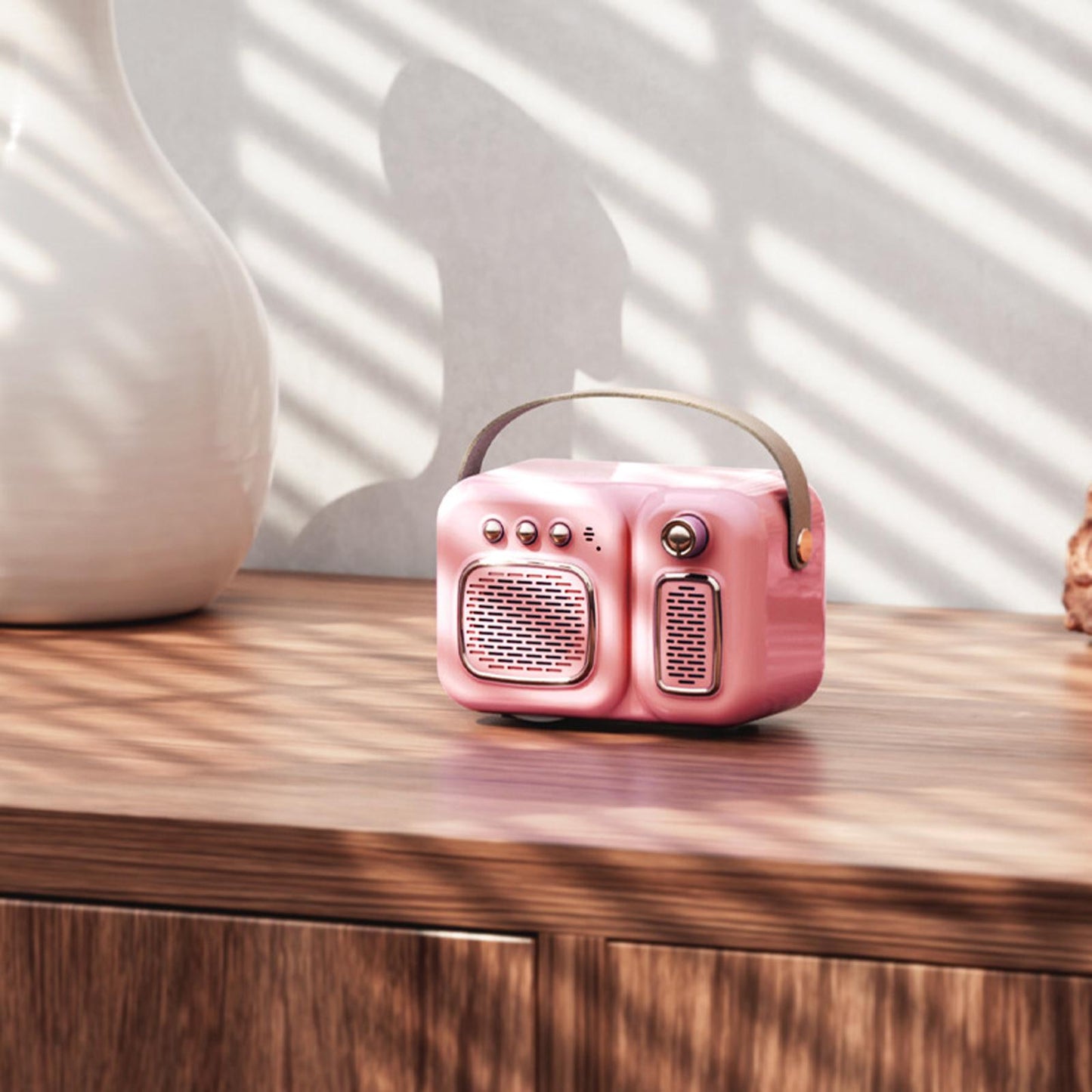 Retro Portable Wireless Speaker Battery Powered Practical FM Radio Pink