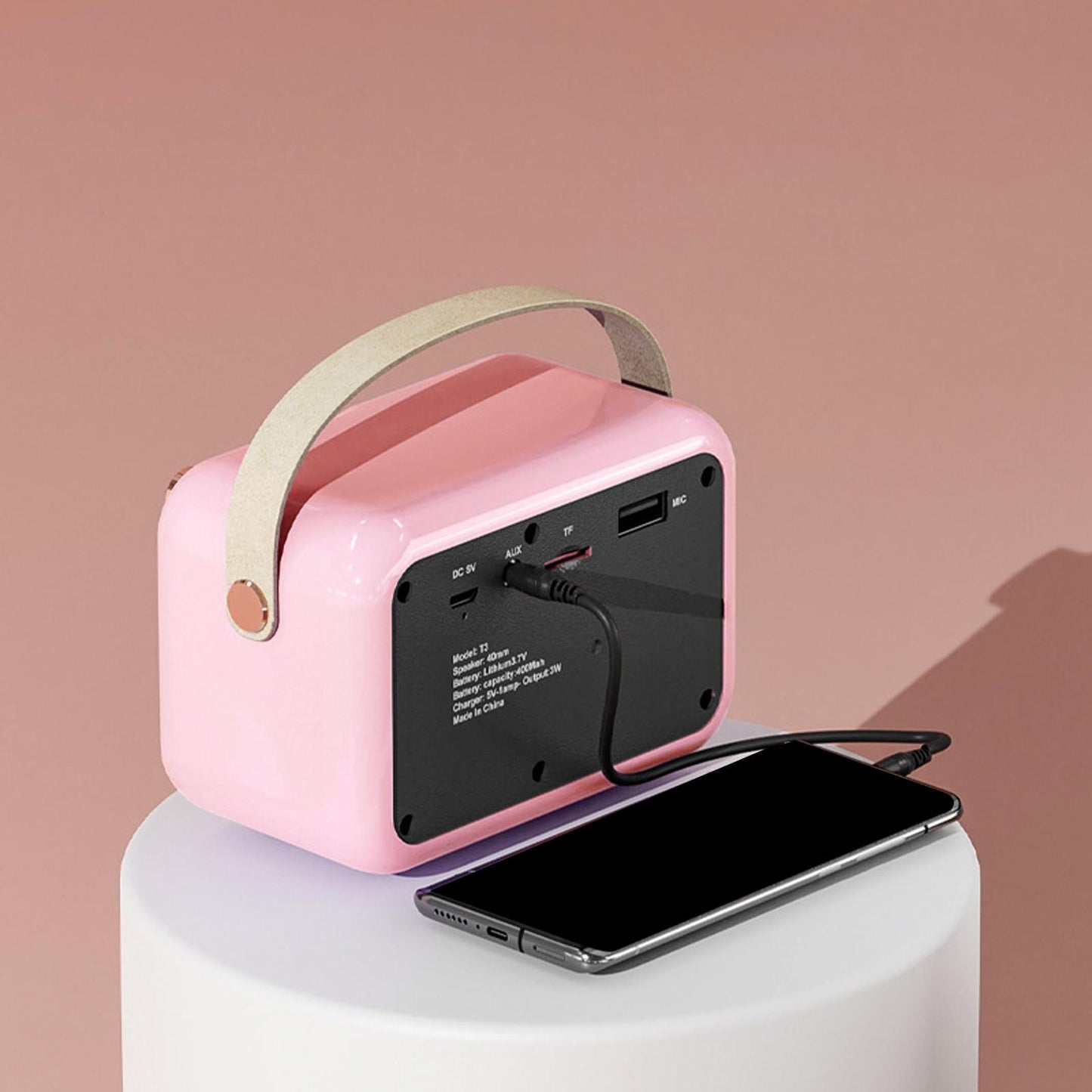 Retro Portable Wireless Speaker Battery Powered Practical FM Radio Pink