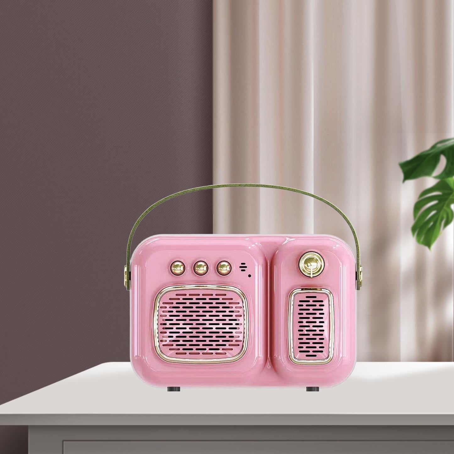 Retro Portable Wireless Speaker Battery Powered Practical FM Radio Pink