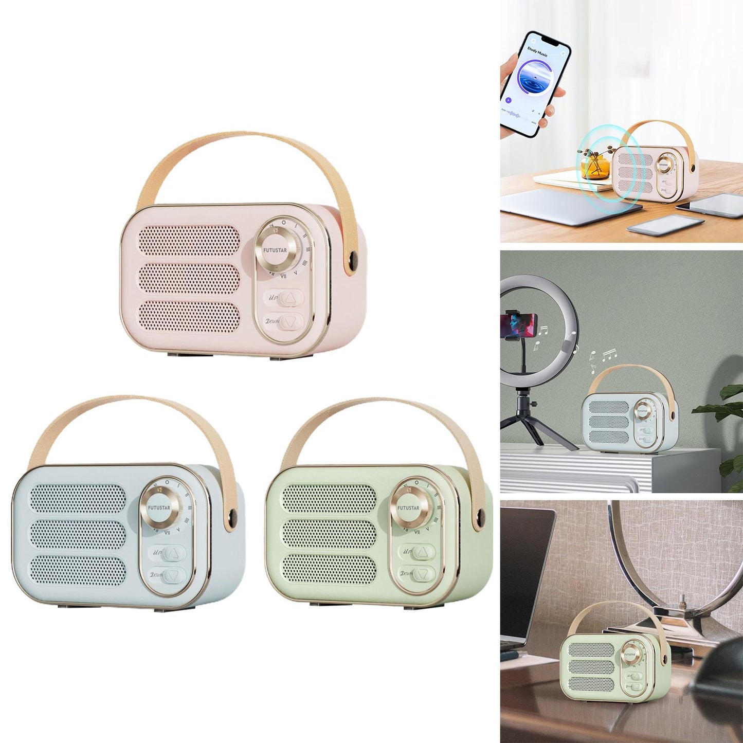 Retro Style Wireless Speaker Music Player Rechargeable for Home Decoration Pink