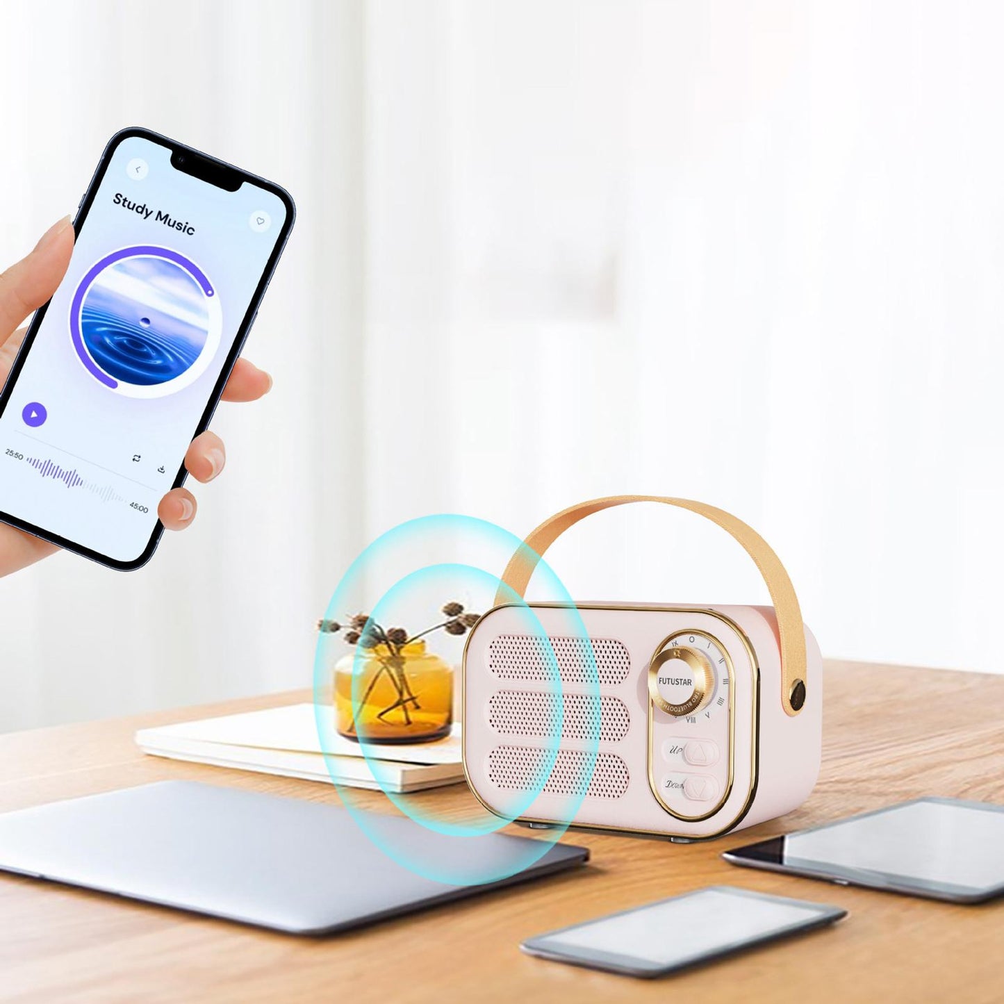 Retro Style Wireless Speaker Music Player Rechargeable for Home Decoration Blue