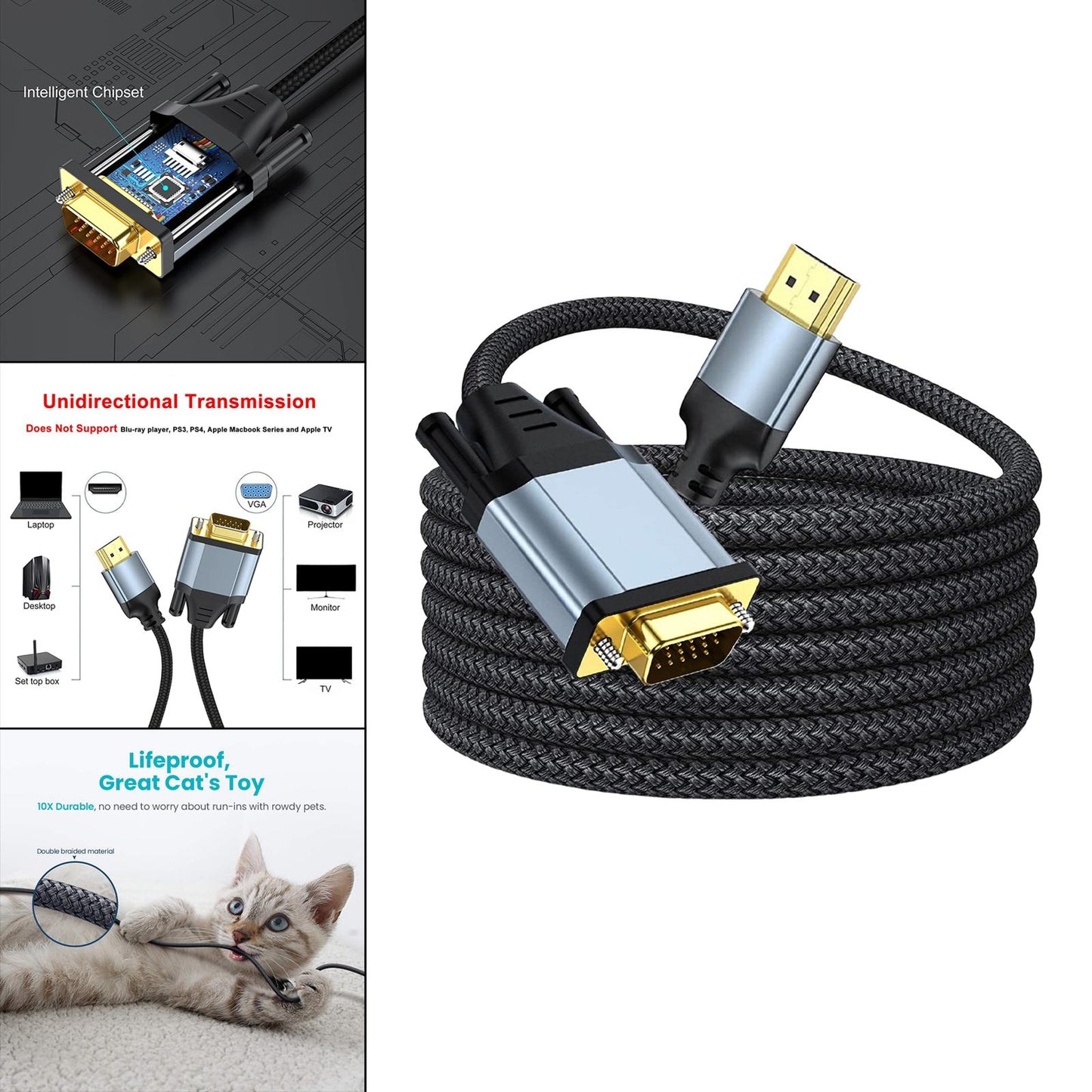 HDMI to VGA Cable 720P 1080P Male to Male for Notebook Desktop 19.69inch