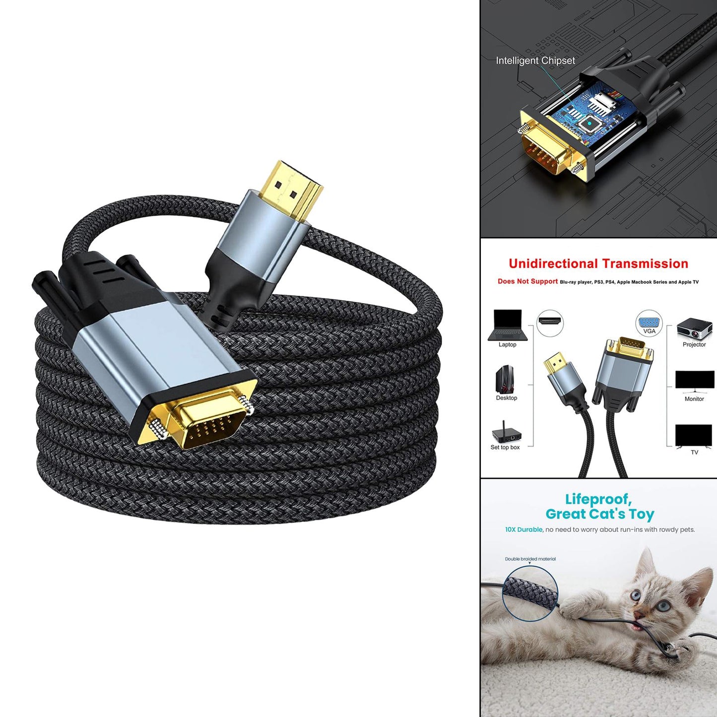 HDMI to VGA Cable 720P 1080P Male to Male for Notebook Desktop 19.69inch