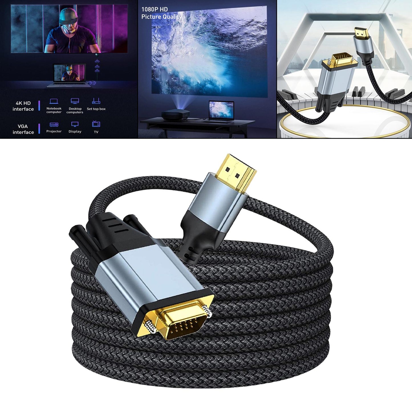 HDMI to VGA Cable 720P 1080P Male to Male for Notebook Desktop 78.74inch