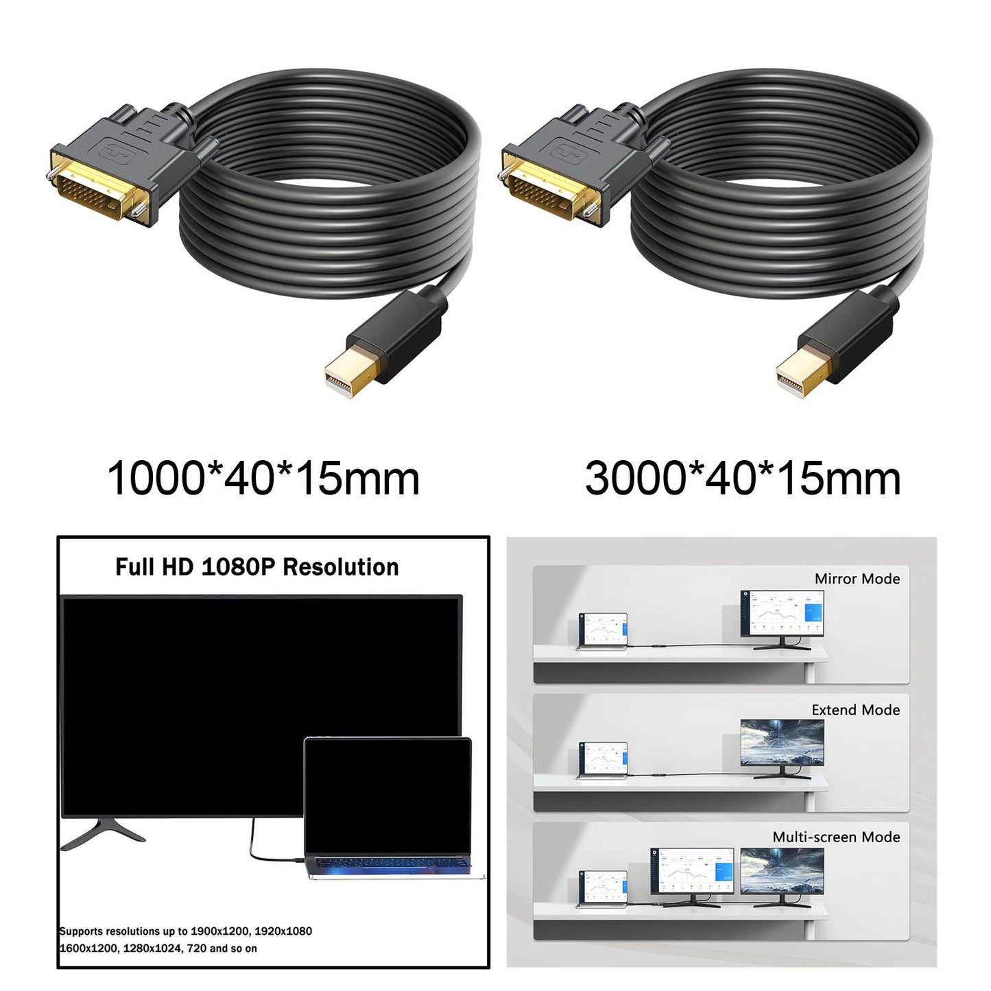 Mini DP to DVI Cable DVI Output DP to DVI Cable for Monitor Laptop 100cmx4cmx1.5cm