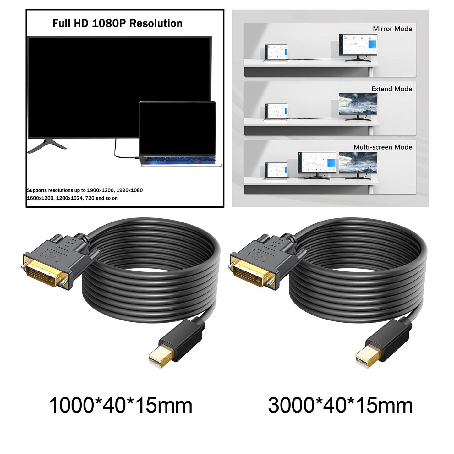 Mini DP to DVI Cable DVI Output DP to DVI Cable for Monitor Laptop 100cmx4cmx1.5cm